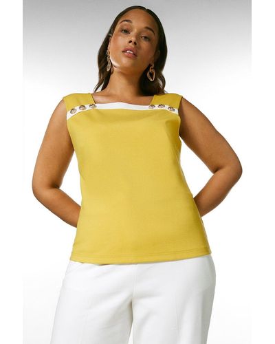 Karen Millen Plus Size Nautical Button Ponte Top - Yellow