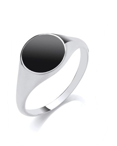 Jewelco London Silver Onyx Round Signet Ring Signet Ring - Gvr985 - White