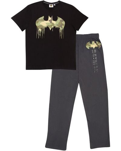 Dc Comics Batman Camo Drip Logo Boys Long Pyjamas Set - Black