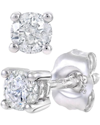 Jewelco London 9ct White Gold Round 1/4ct Diamond Solitaire Stud Earrings