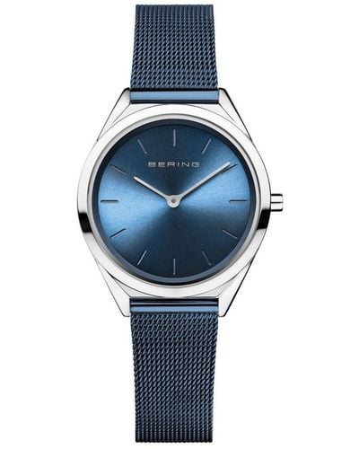 Bering Ultra Slim Stainless Steel Classic Analogue Quartz Watch - 17031-307 - Blue