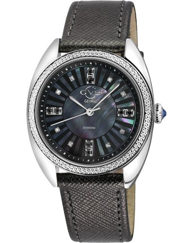 Gv2 Palermo Diamond , 316l Stainless Steel Case, Mop Black Dial, Genuine Black Handmade Leather Strap Swiss Quartz Watch - Metallic