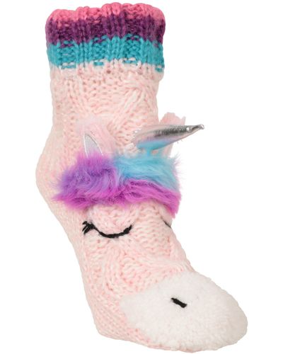 Mountain Warehouse Unicorn Grippi Socks Soft Knitted Warm Anti Slip Socks - Pink