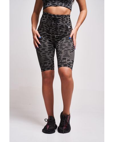 Twill Active Neva Recycled Leopard High Waisted Cycling Short Grey - Black