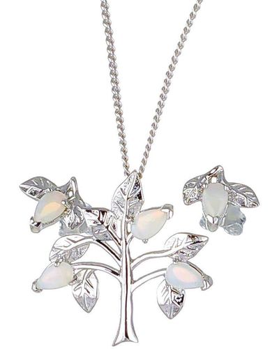 Ojewellery Opal Tree Of Life Necklace Earring Set - Metallic