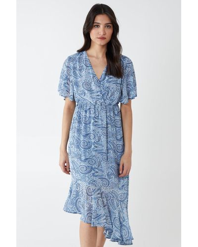 Blue Vanilla Wrap Front Asymmetric Hem Dress - Blue