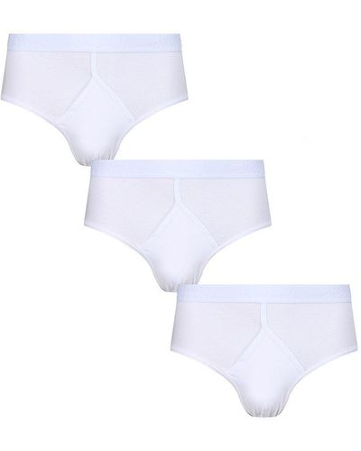 Pringle of Scotland 3 Pack Classic High Rise Brief With Fly Front Opening Triangle Pouch - White