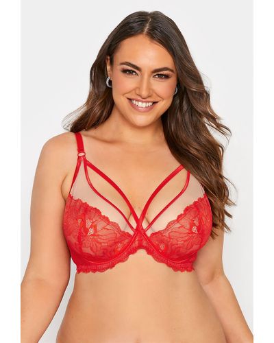 Yours Lace Strap Detail Plunge Bra - Red