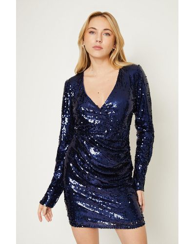 Dorothy Perkins Tall Cobalt Sequin Wrap Mini Dress - Blue