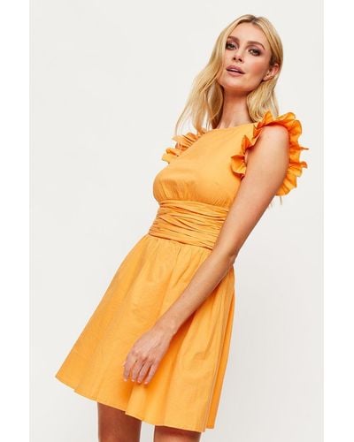 Dorothy Perkins Orange Ruched Waist Mini Dress