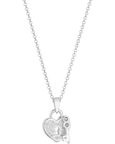 Simply Silver Sterling Silver 925 Cubic Zirconia Heart And Key Pendant Necklace - White