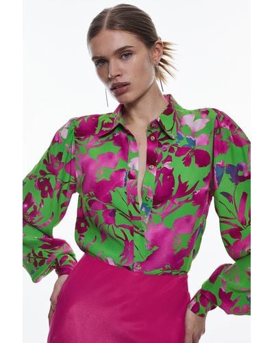 Karen Millen Tall Silhouette Floral Woven Shirt - Pink