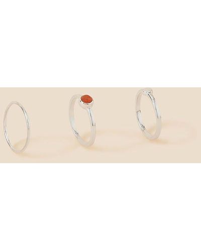 Accessorize Recycled Sterling Silver Carnelian Rings Set Of Three - Natural
