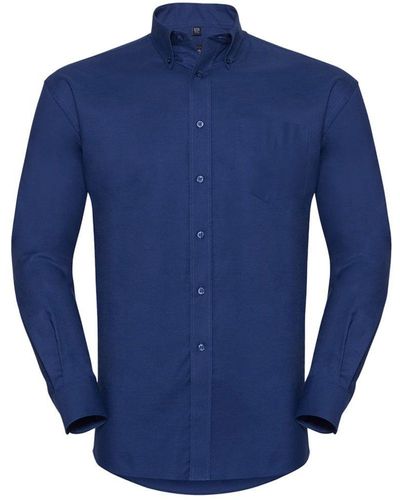 Russell Collection Long Sleeve Easy Care Oxford Shirt - Blue