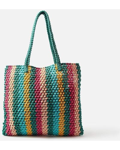 Accessorize Stripe Macrame Shopper Bag - Multicolour