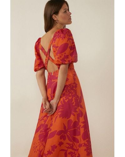 Oasis Floral Print Strap Back Midi Dress - Red