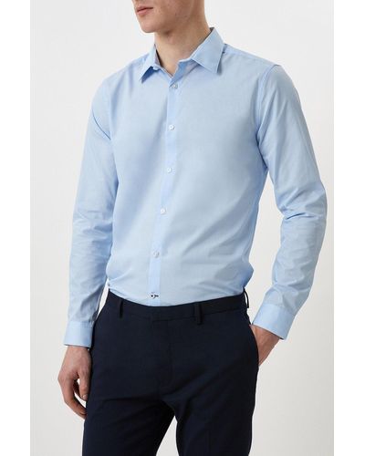 Burton Blue Slim Fit Long Sleeve Easy Iron Shirt