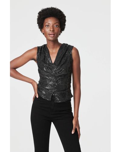 Izabel London Embellished Cowl Neck Vest Top - Black