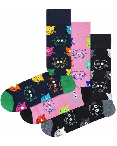 Happy Socks Novelty Cat Pattern Soft Breathable Cotton Socks In A Gift Box - White