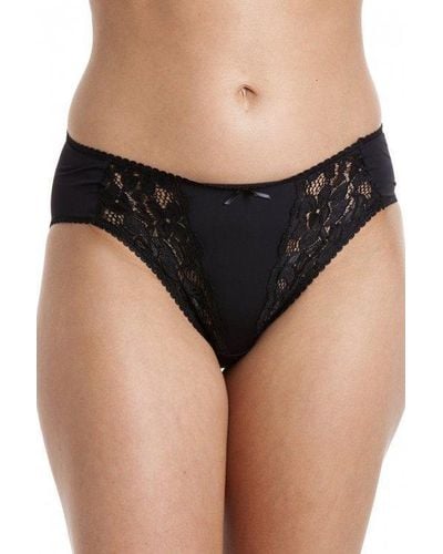 CAMILLE Three Pack High Leg Floral Lace Panel Briefs - Black