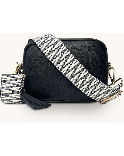 Apatchy London Black Leather Crossbody Bag With Midnight Zigzag Strap