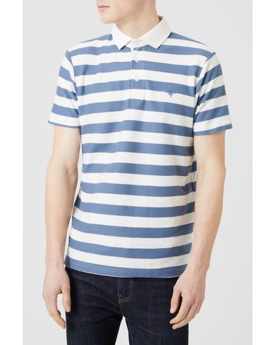MAINE Short Sleeve Textured Stripe Rugby Top - Blue