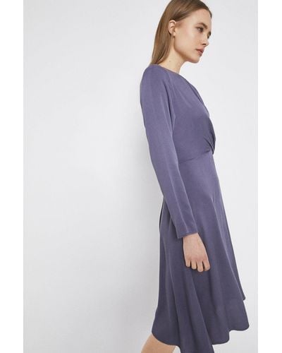 Warehouse Midi Dress With Knot Front - Blue