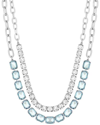 Mood Silver Light Azure Square Choker Necklace - Blue