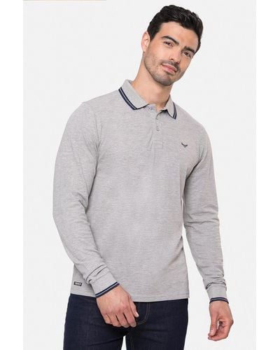 Threadbare 'nevada' Long Sleeve Polo Shirt - Grey