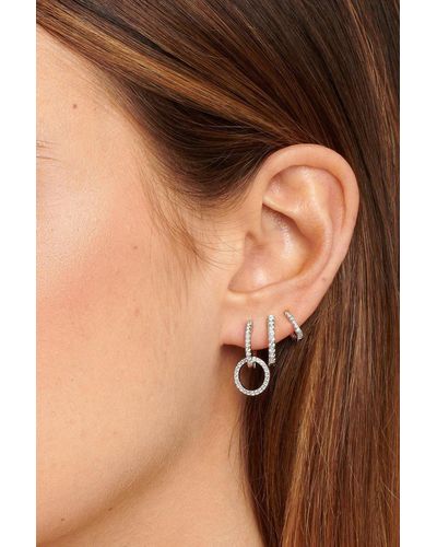 MUCHV Silver Small Hoop Earrings With Round Removable Charms - Brown