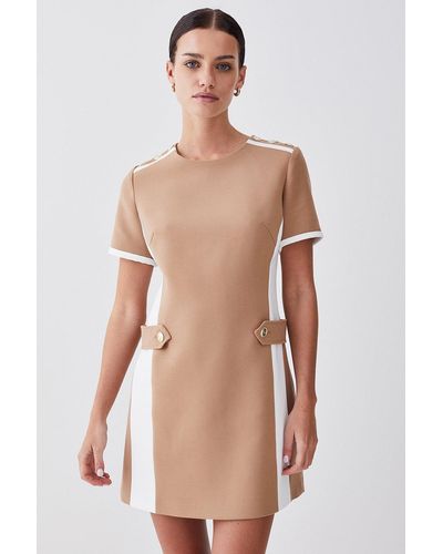 Karen Millen Petite Compact Stretch Tipped A Line Mini Dress - Natural