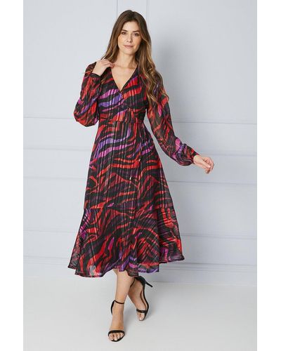 Wallis Animal Print Glitter Stripe Wrap Midi Dress - Red