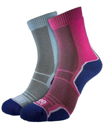1000 Mile 2 Pack Single Layer Breathable Trekking Merino Wool Socks - Blue