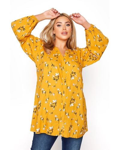 Yours Printed Long Sleeve Blouse - Yellow