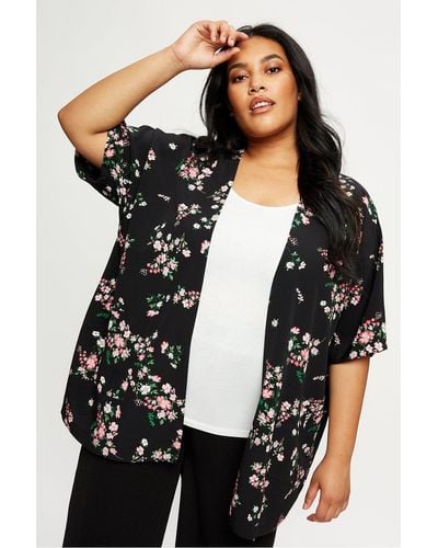 Dorothy Perkins Curve Black Floral Print Kimono Jacket