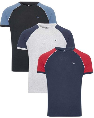 Threadbare 3 Pack 'raglan Piping' T Shirts - Blue