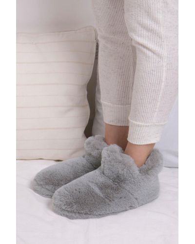Totes Faux Fur Boot Slippers - Grey