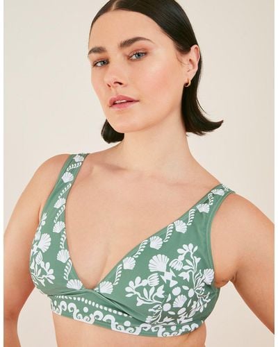 Accessorize Ornamental Print Triangle Bikini Top - Green