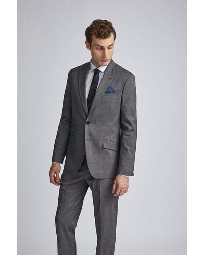 Burton Tailored Fit Charcoal End On End Weave Suit Jacket - Grey