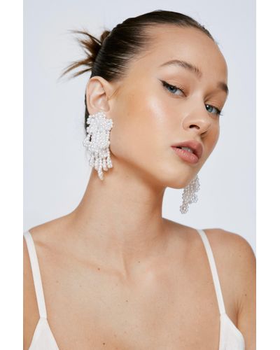 Nasty Gal Pearl Beaded Statement Earrings - Natural