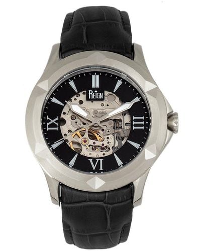 Reign Dantes Automatic Skeleton Dial Leather-band Watch - Black