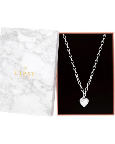 Lipsy Silver Heart Charm Necklace - Gift Boxed - Black