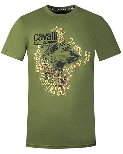 Class Roberto Cavalli Leopard Profile Design Green T-shirt