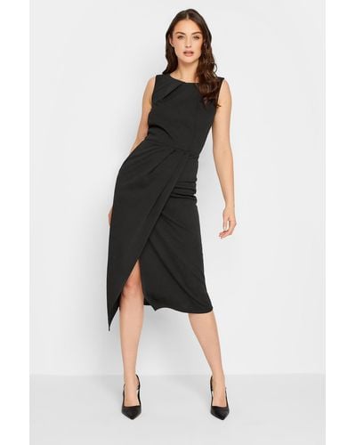 Long Tall Sally Tall Pleat Detail Midi Dress - Black