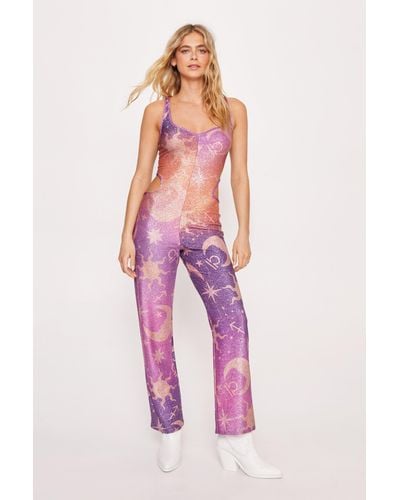 Nasty Gal Ombre Celestial Print Cut Out Jumpsuit - Pink