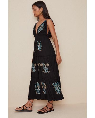 Oasis Embellished Tiered Midi Dress - Black