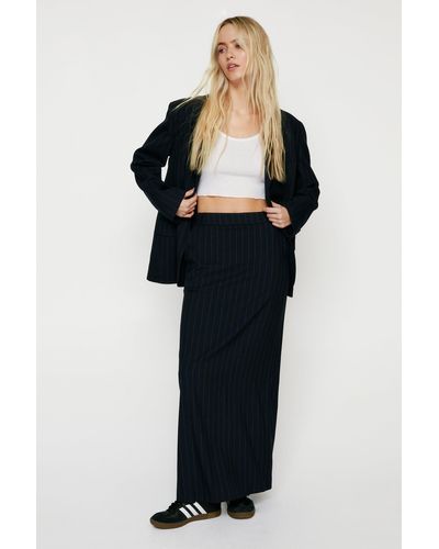 Nasty Gal Tailored Pinstripe Maxi Skirt - Black