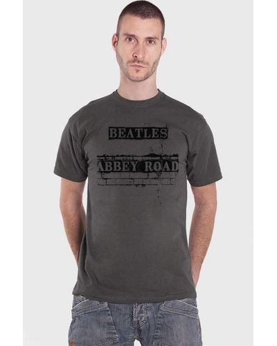 Beatles Abbey Road Brick Road Sign T Shirt - Grey