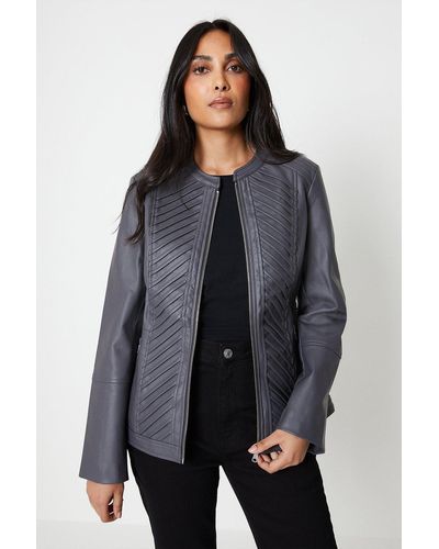 Wallis Petite Dark Grey Faux Leather Pleat Detail Jacket