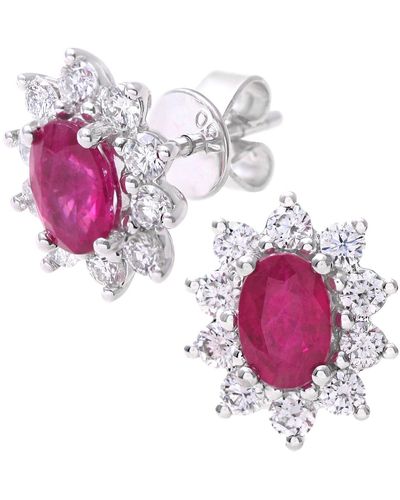 Jewelco London 18ct White Gold Round 2/3ct Diamond Cluster Stud Earrings - Purple